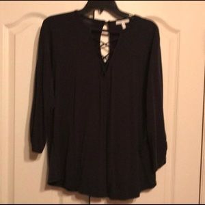 Black lace up 1x top